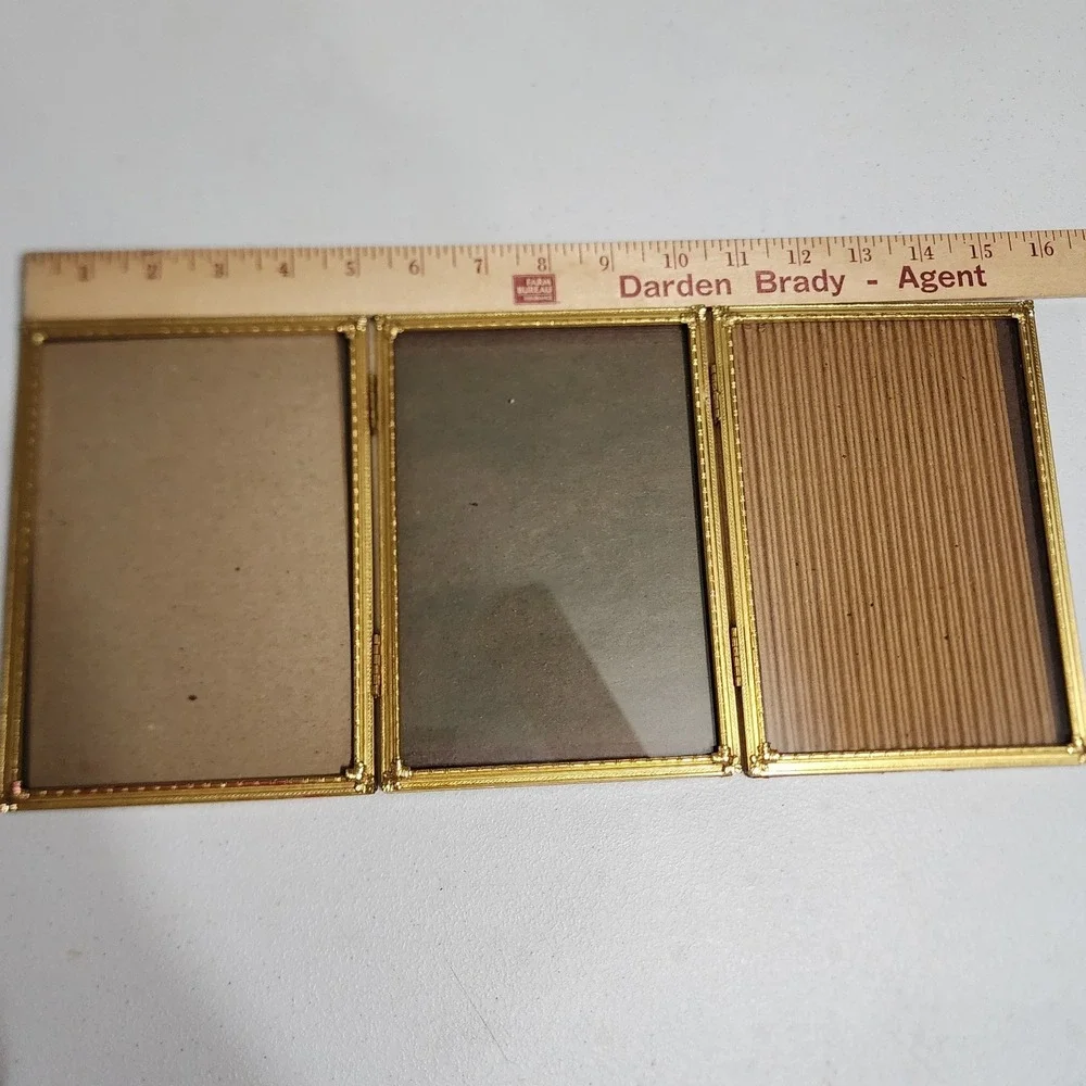 Vintage Gold Metal Triple Folding Picture Frame Triptych Embossed 5x7 Hinged